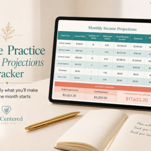 Private Practice Income Projections & Session Tracker | Excel Spreadsheet