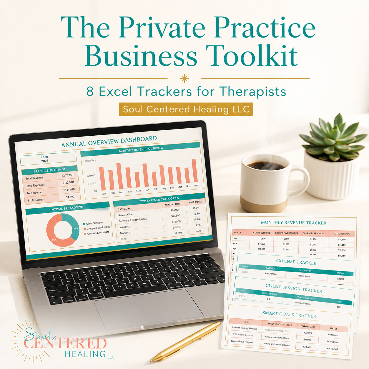 Private Practice Business Toolkit with 8 excel tackers for therapists